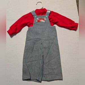 Doll Clothing Red Long Sleeve Shirt Blue Bib Overalls 2 Pc Outfit Airplane